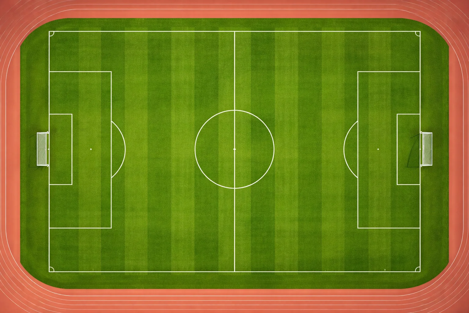 Campo da calcio con erba verde visto dall'alto durante una partita virtuale